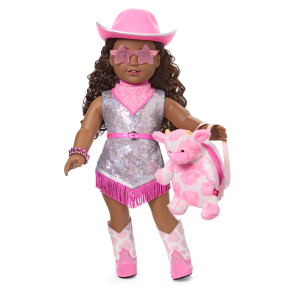 Glam Pink Cowgirl Outfit & Pink Spotted Cow Backpack & Accessory Set  Bundle