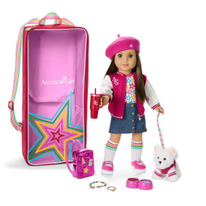 Truly Me™ 18-inch Doll #107. Accessories. Puppy & Doll Carrier