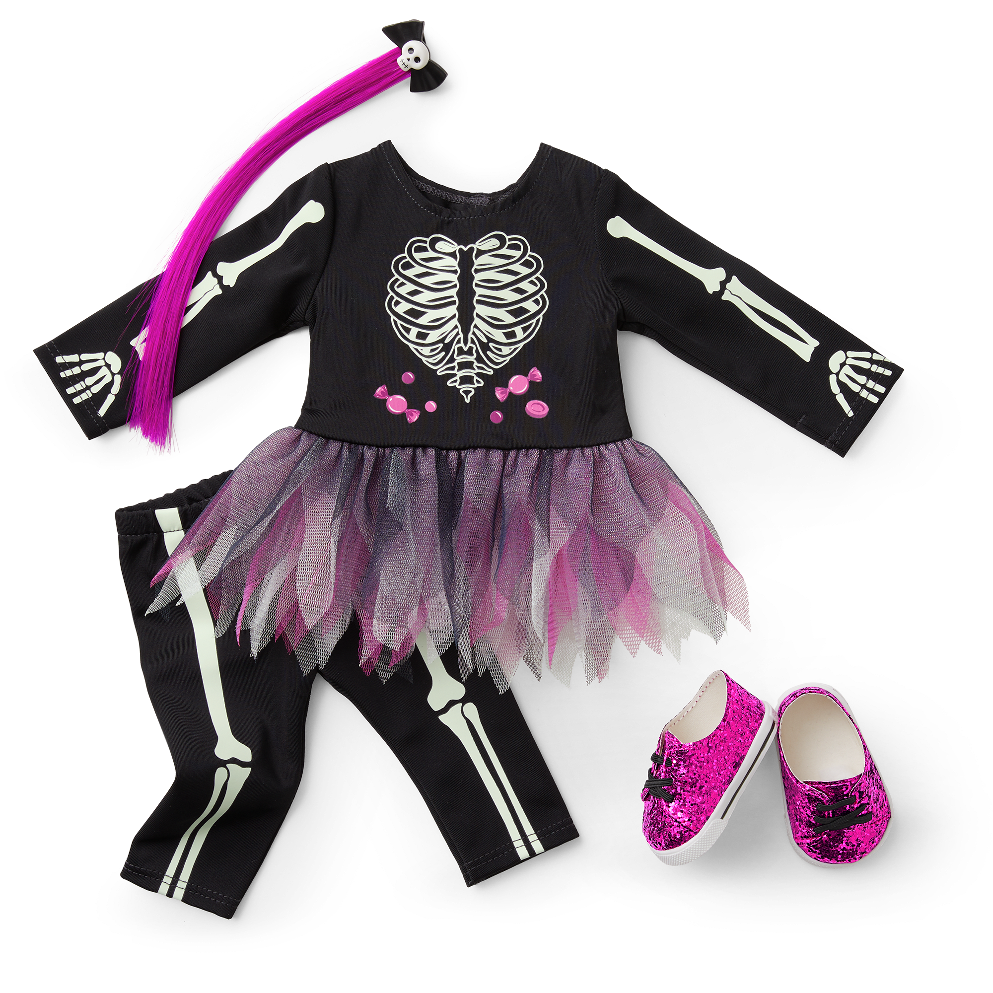 You Glow. Girl! Skeleton Costume for 18-inch Dolls